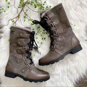 NEW Sorel Emelie Faux Shearling Lined Leather Waterproof Lace-Up Boot